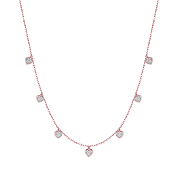 COLLANA IN ARGENTO IP ROSE CON CUORI CON CRISTALLI BIANCHI Melitea