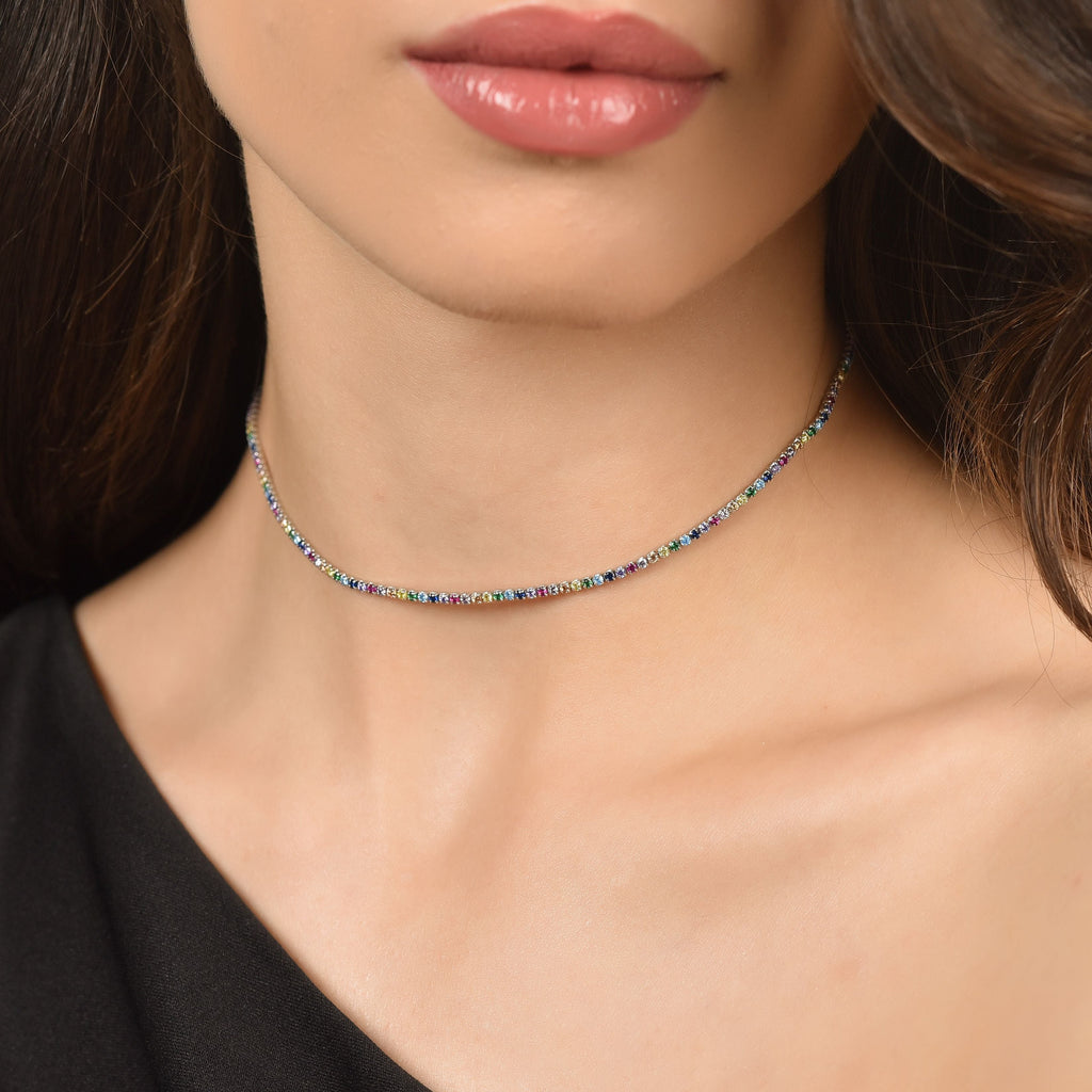 COLLANA TENNIS IN ARGENTO CON ZIRCONI MULTICOLOR Melitea