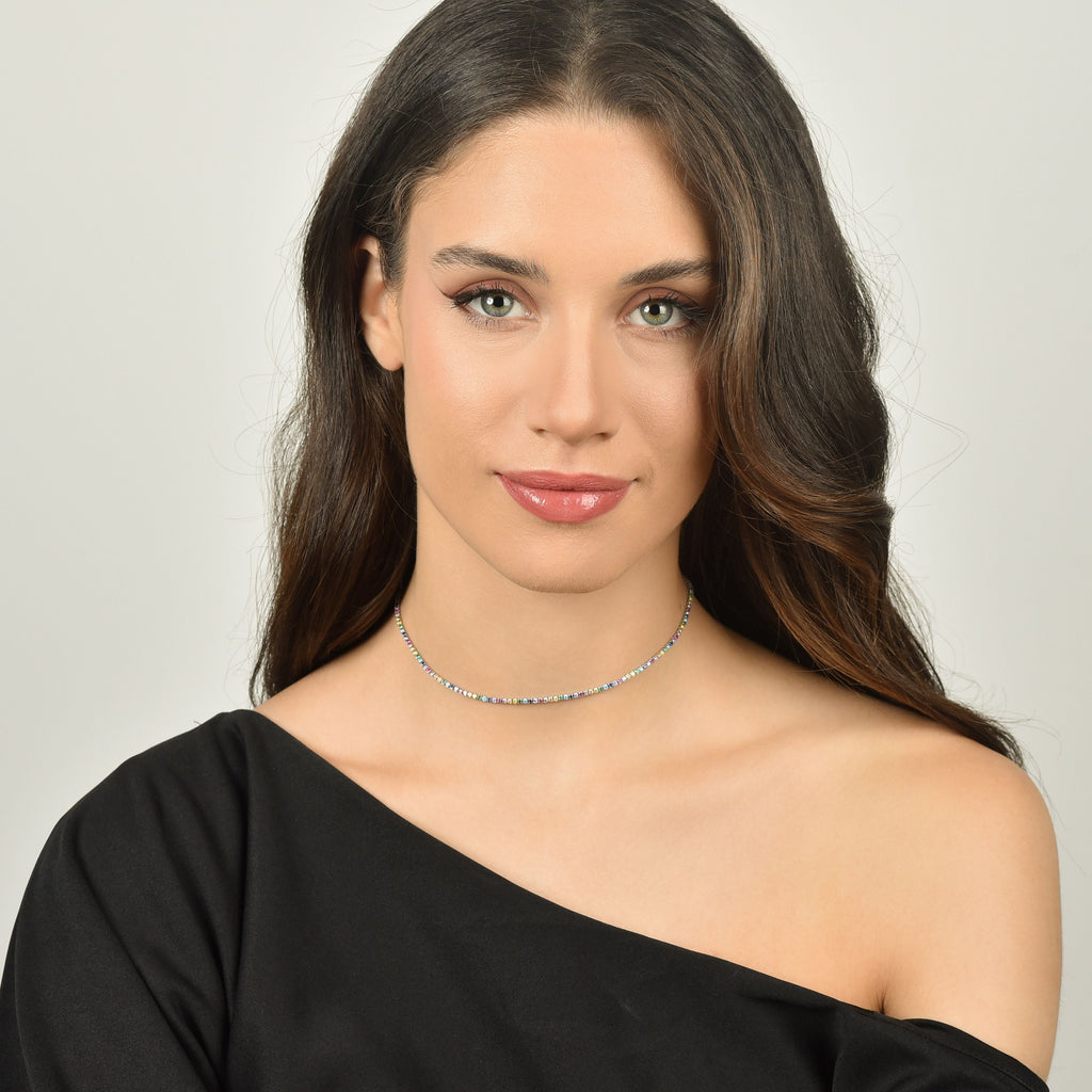 COLLANA TENNIS IN ARGENTO CON ZIRCONI MULTICOLOR Melitea