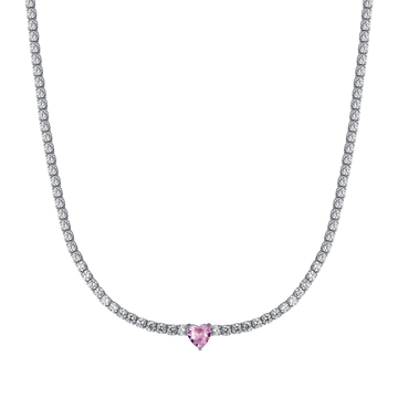 COLLANA TENNIS IN ARGENTO CON ZIRCONI BIANCHI E CUORE ROSA Melitea