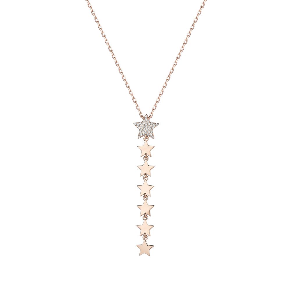 COLLANA DONNA IN ARGENTO IP ROSE CON STELLE. STELLA CENTRALE CON ZIRCONI BIANCHI Melitea