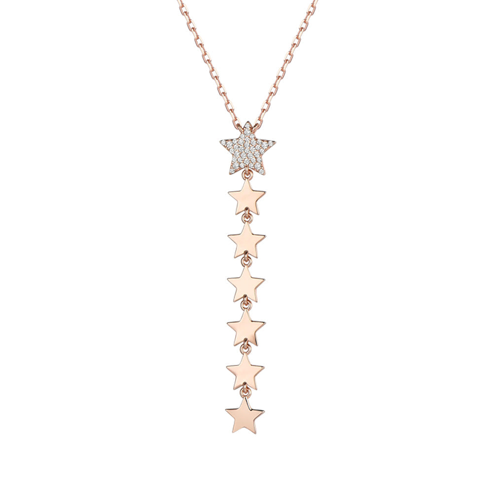 COLLANA DONNA IN ARGENTO IP ROSE CON STELLE. STELLA CENTRALE CON ZIRCONI BIANCHI Melitea