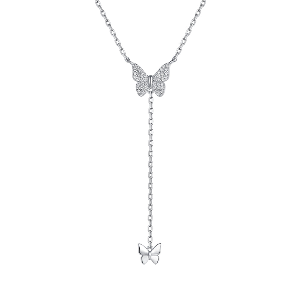 COLLANA DONNA IN ARGENTO CON FAFALLE. FARFALLA CENTRALE CON ZIRCONI BIANCHI Melitea
