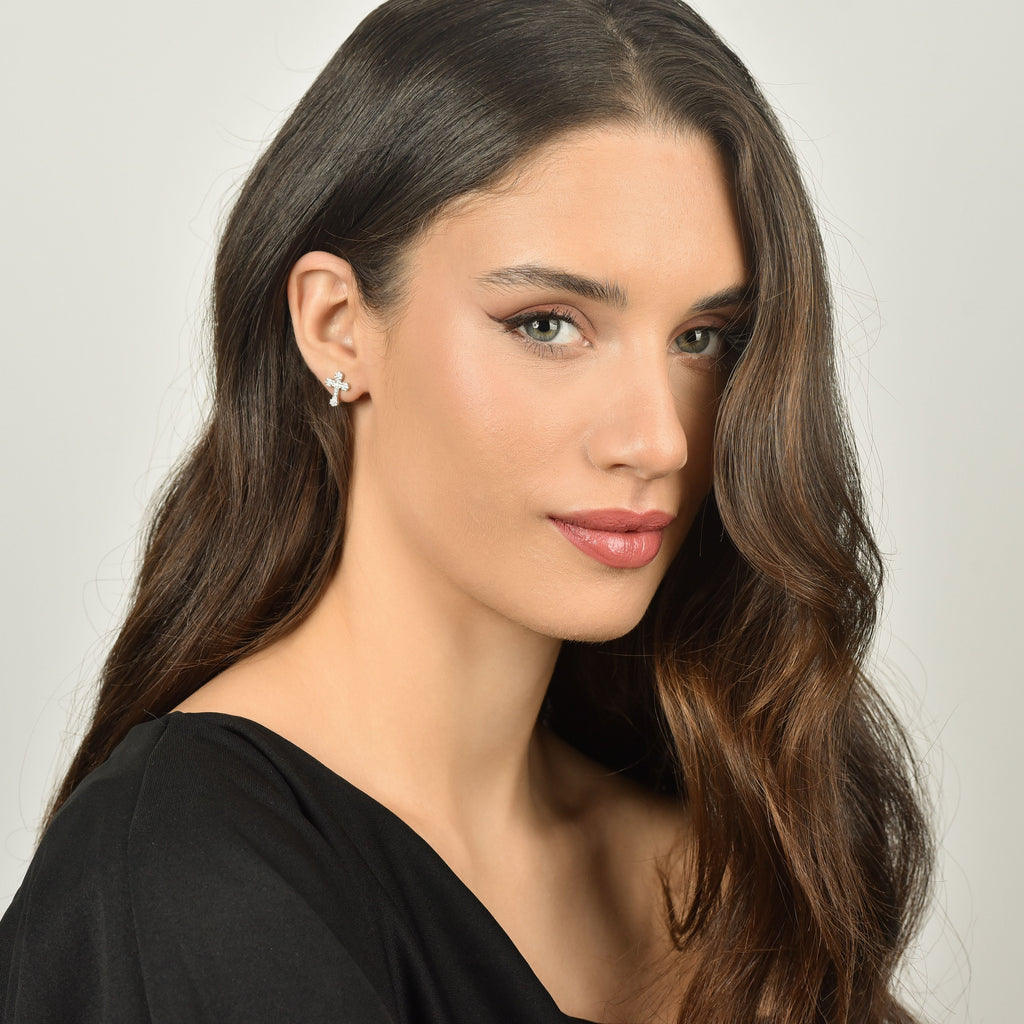 ORECCHINI IN ARGENTO CON CROCI CON CRISTALLI BIANCHI Melitea