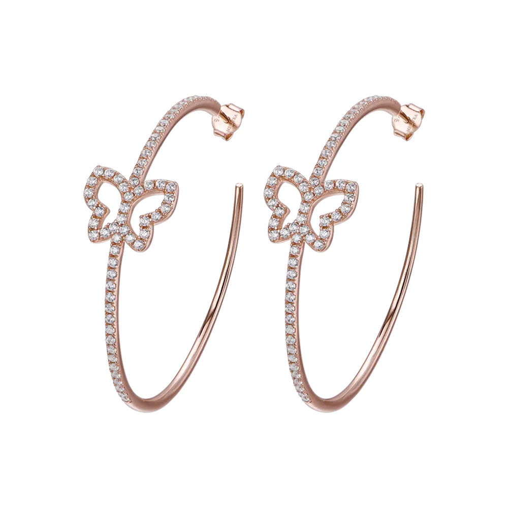 ORECCHINI IN ARGENTO CON FARFALLA META' ZIRCONI IP ROSA Melitea