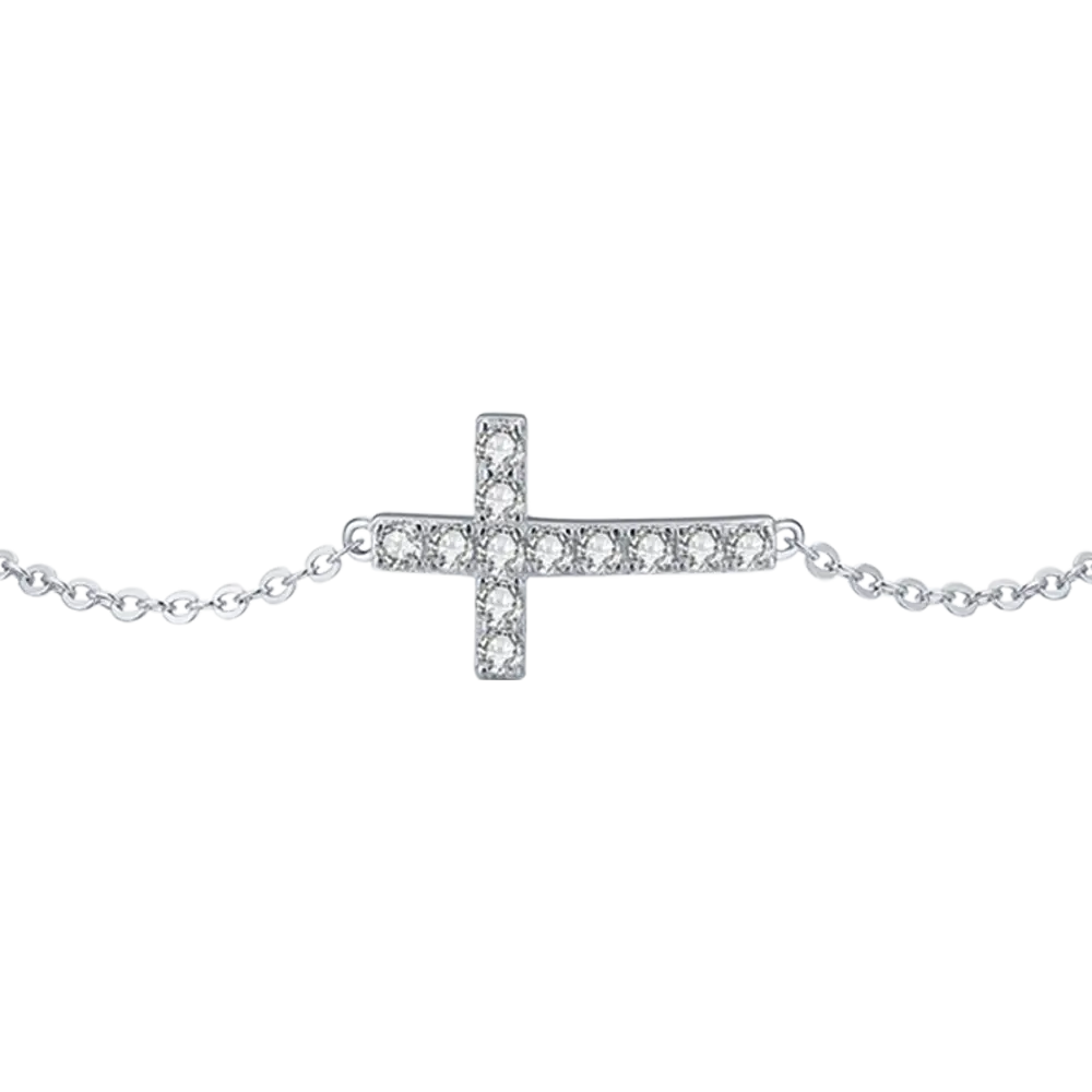 SILVER BRACELET WITH CROSS WITH WHITE CRYSTALS Melitea