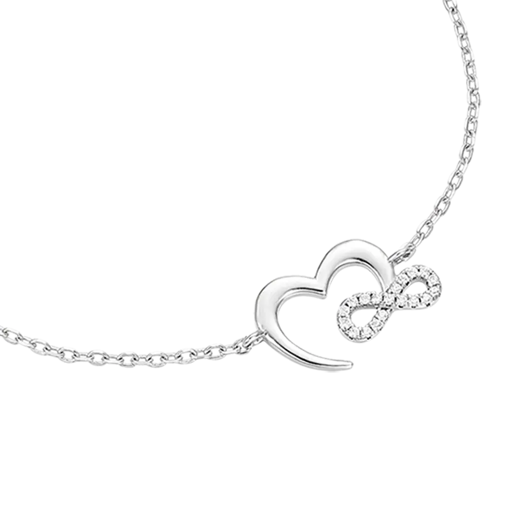 SILVER BRACELET WITH HEART AND INFINITE Melitea
