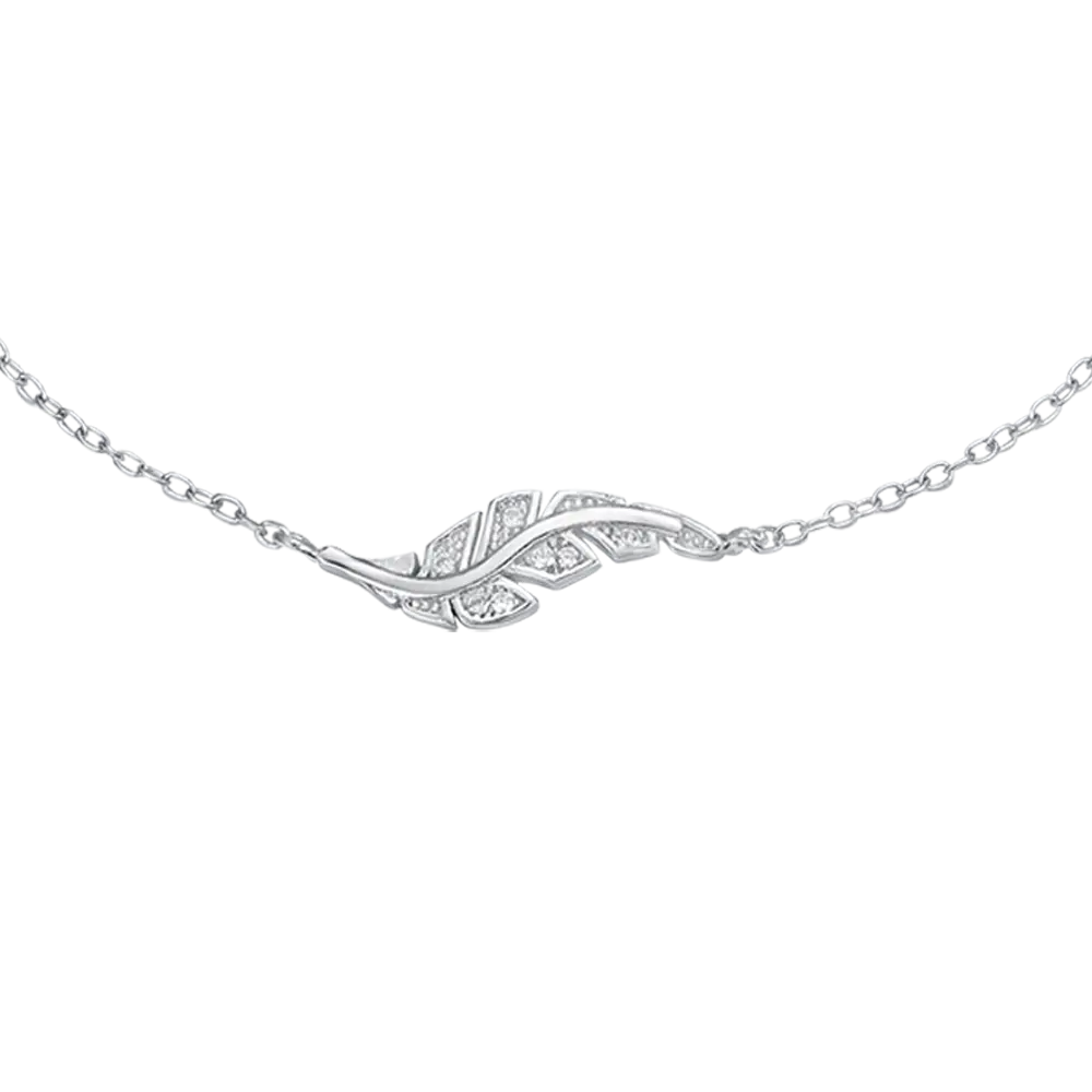 SILVER BRACELET WITH PIUMA WITH WHITE CRYSTALS Melitea