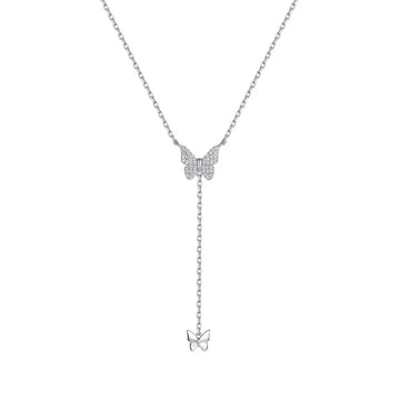 WOMEN'S SILVER NECKLACE WITH FAFALLE. CENTRAL BUTTERFLY WITH WHITE ZIRCONES Melitea