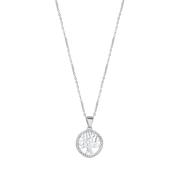SILVER NECKLACE WITH TREE OF LIFE WITH WHITE CRYSTALS Melitea