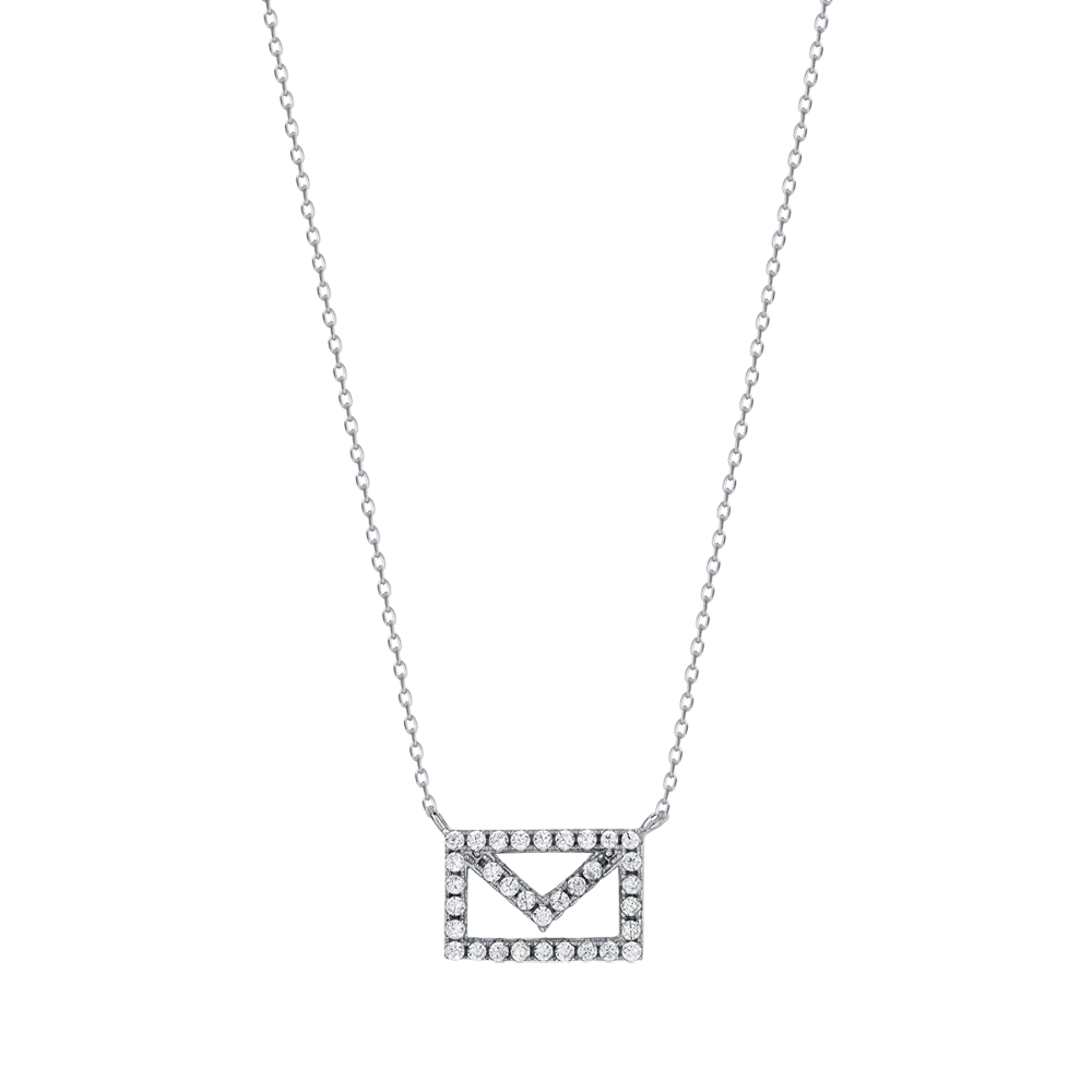 silver necklace with letter pendant and white rhinestones melitea