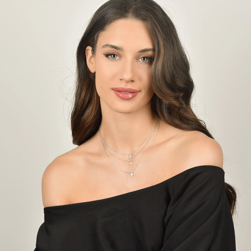 SILVER NECKLACE WITH CROSSES WITH WHITE CRYSTALS Melitea
