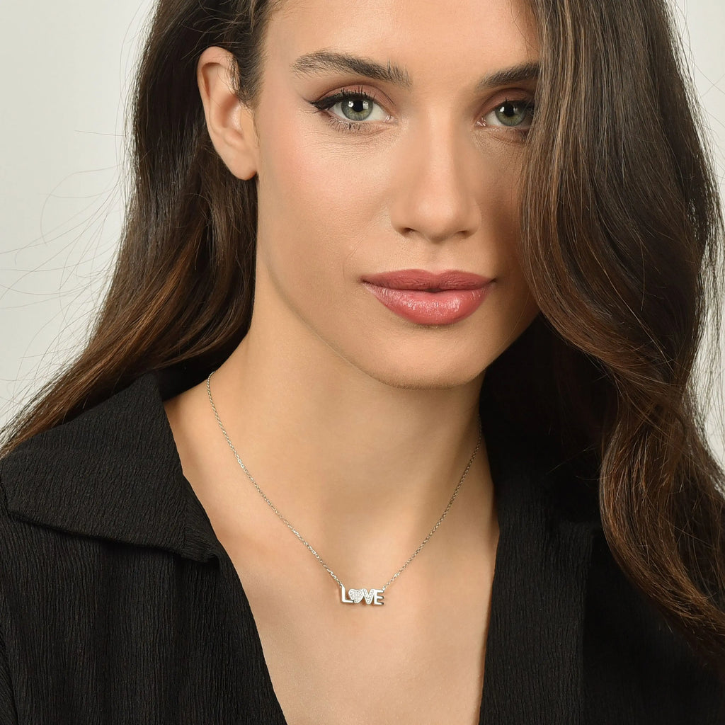 LOVE SILVER NECKLACE WITH WHITE CRYSTALS Melitea