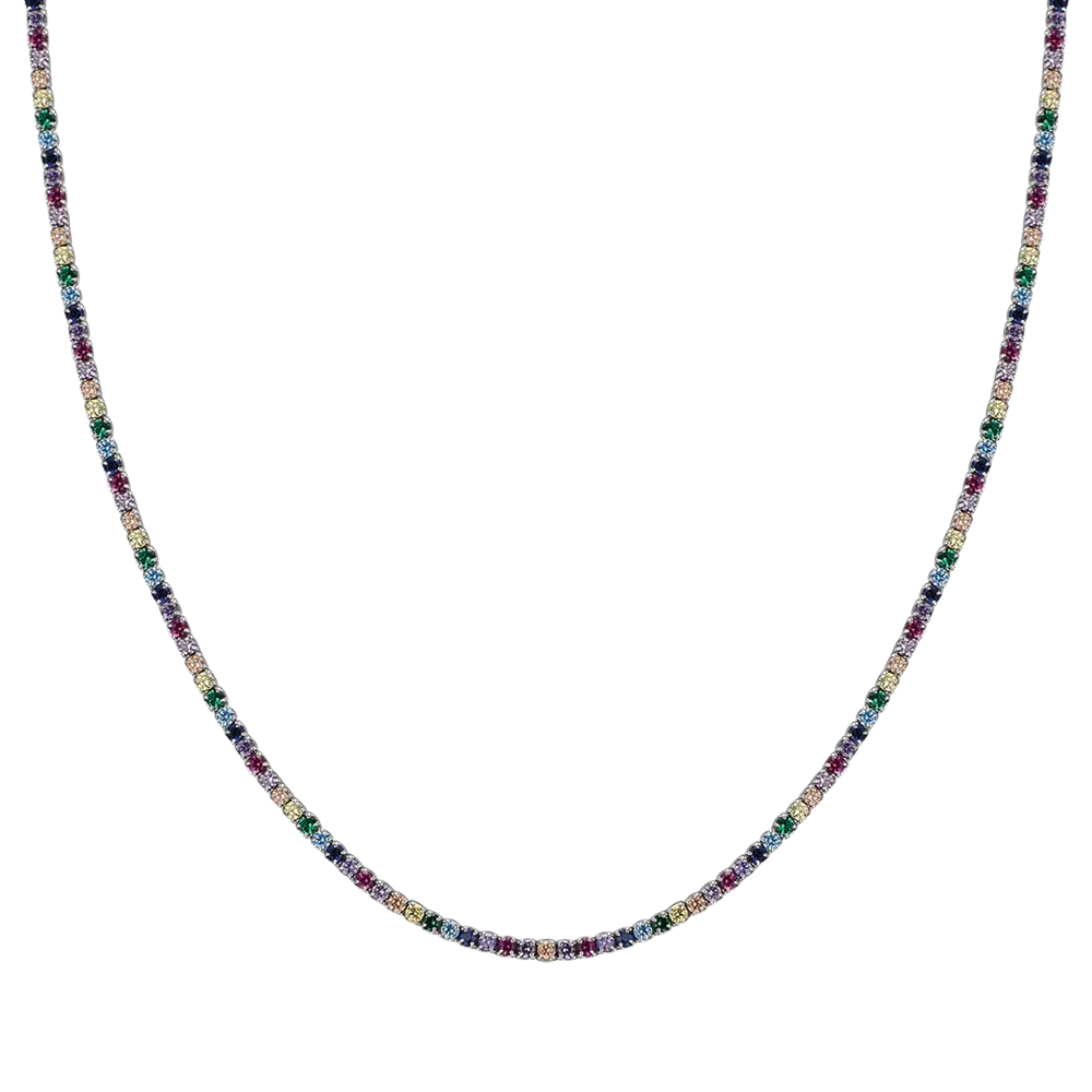 SILVER TENNIS NECKLACE WITH MULTICOLOR ZIRCONES Melitea