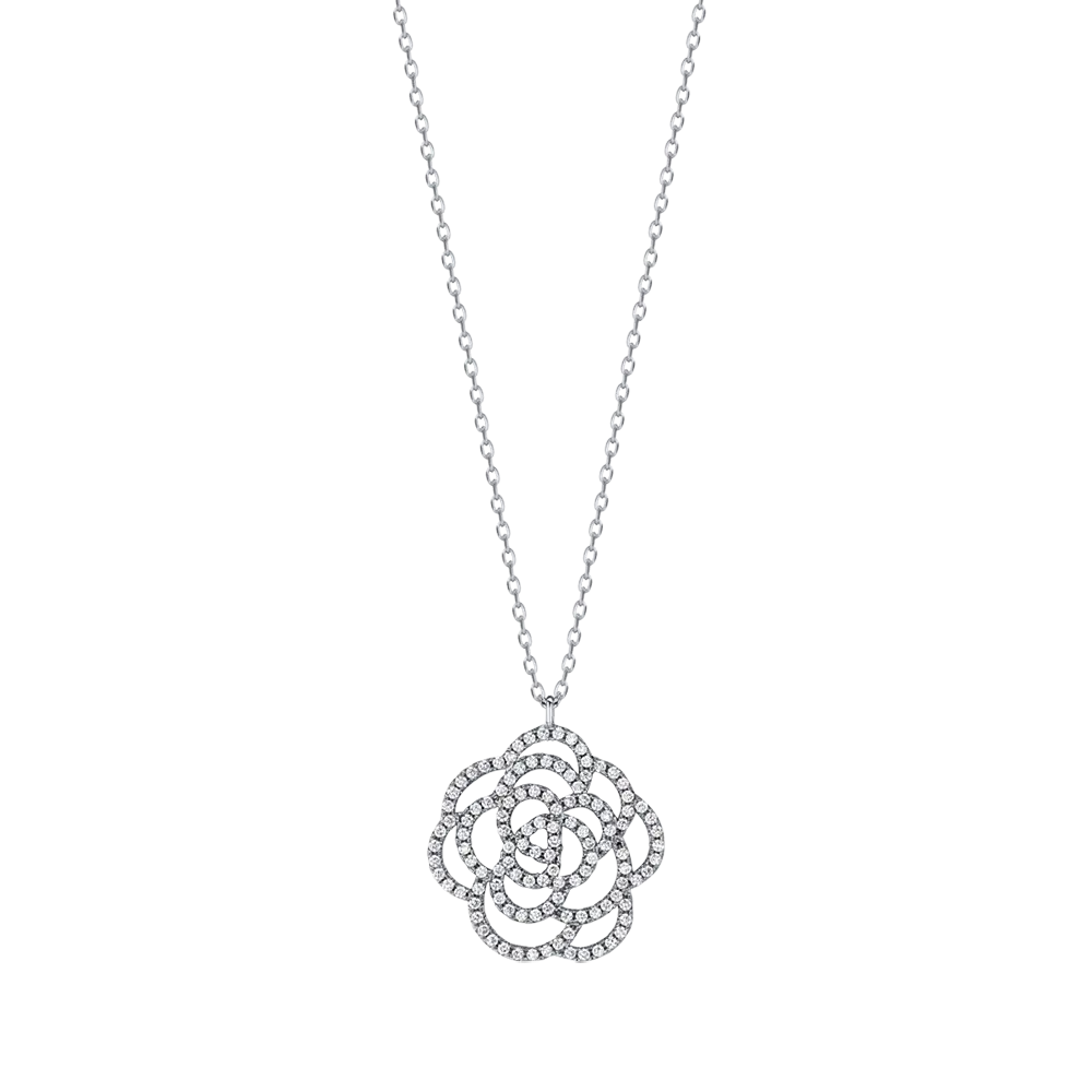 Silver necklace with rose and cubic zirconia Melitea