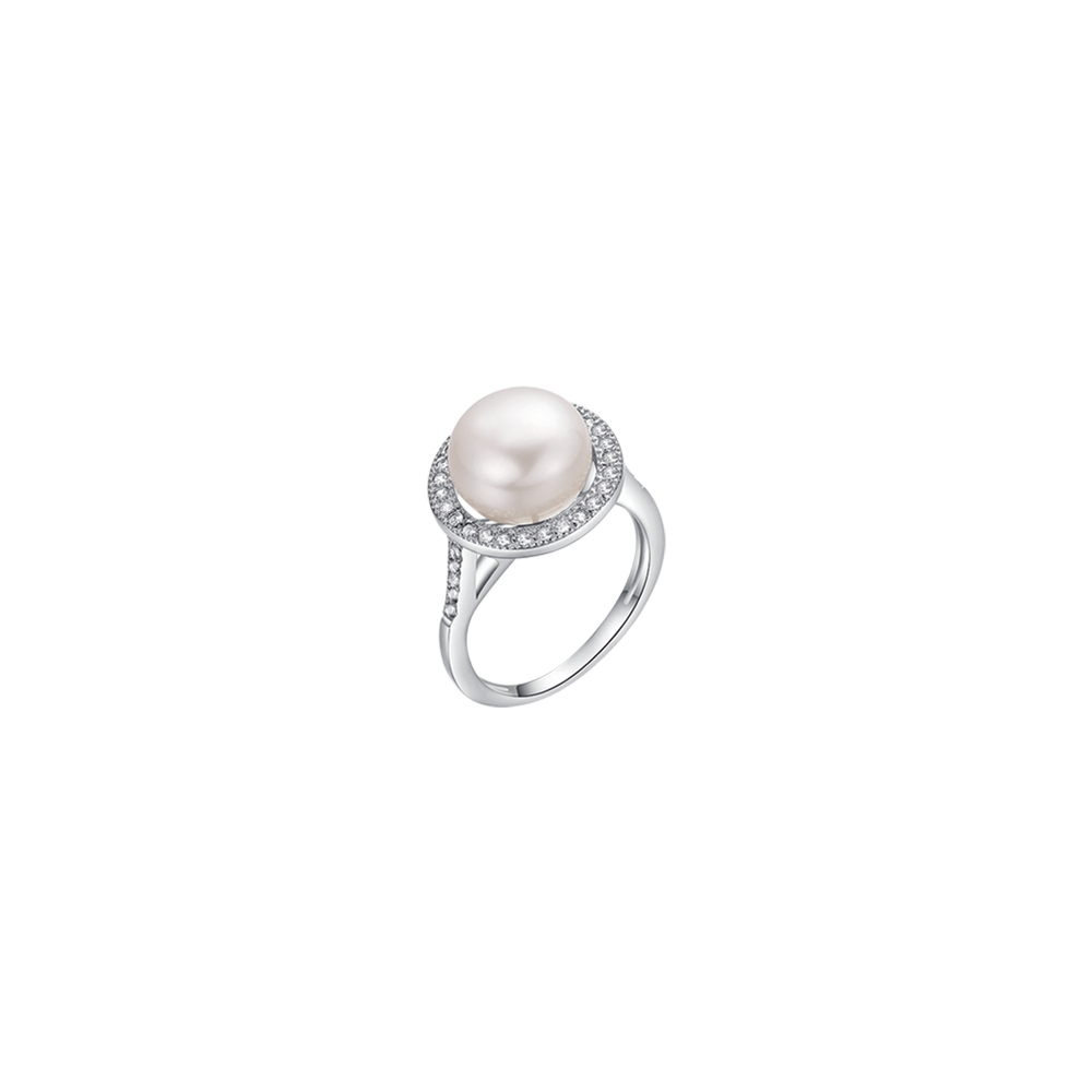 Silver ring with cubic zirconia and Melitea pearl