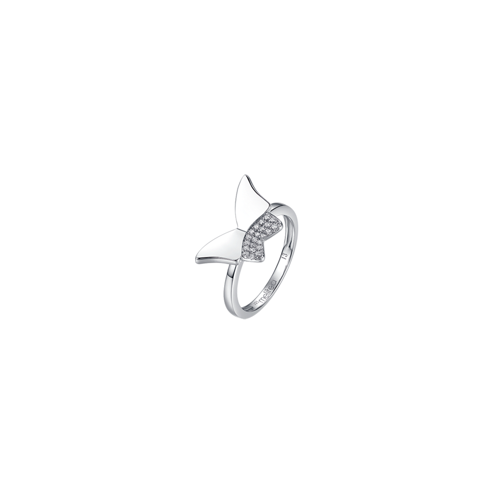 SILVER RING WITH WHITE ZIRCONES ON THE BUTTERFLY Melitea