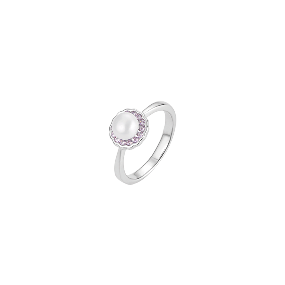 SILVER ADJUSTABLE RING WITH PEARL AND PINK CRYSTALS Melitea