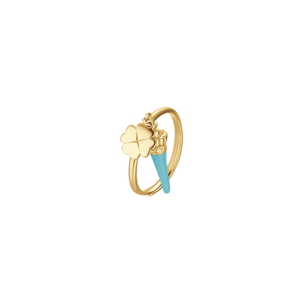 IP GOLD SILVER RING WITH TURQUOISE CORN AND QUADRIFOGLIO Melitea