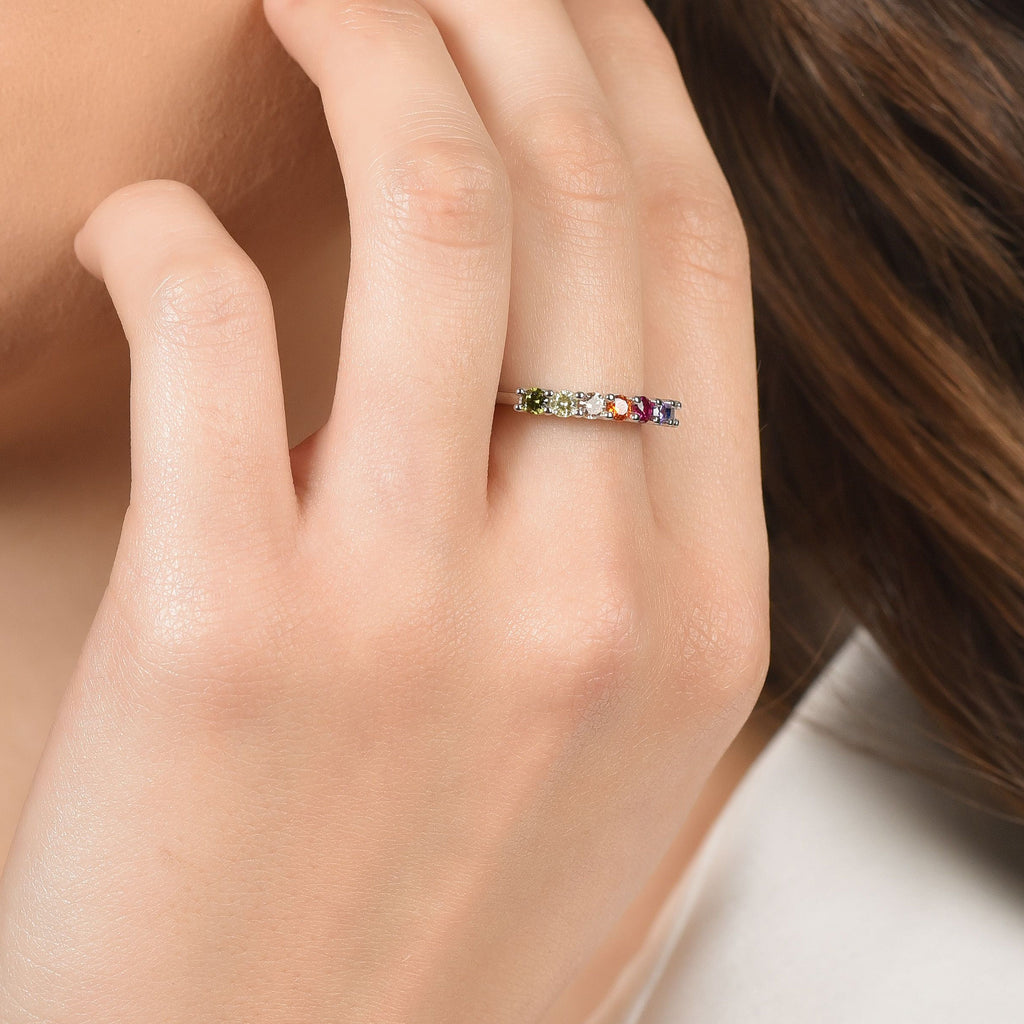 SILVER RING WITH MULTICOLOR ZIRCONES Melitea