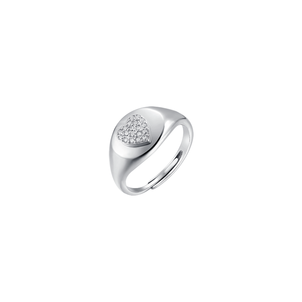 SILVER SEAL RING WITH HEART AND WHITE ZIRCONES Melitea