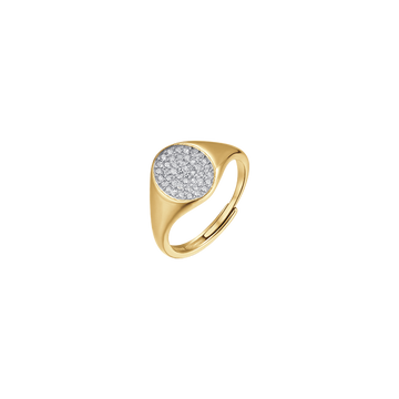 ANELLO SIGILLO IN ARGENTO IP GOLD CON ZIRCONI BIANCHI Melitea