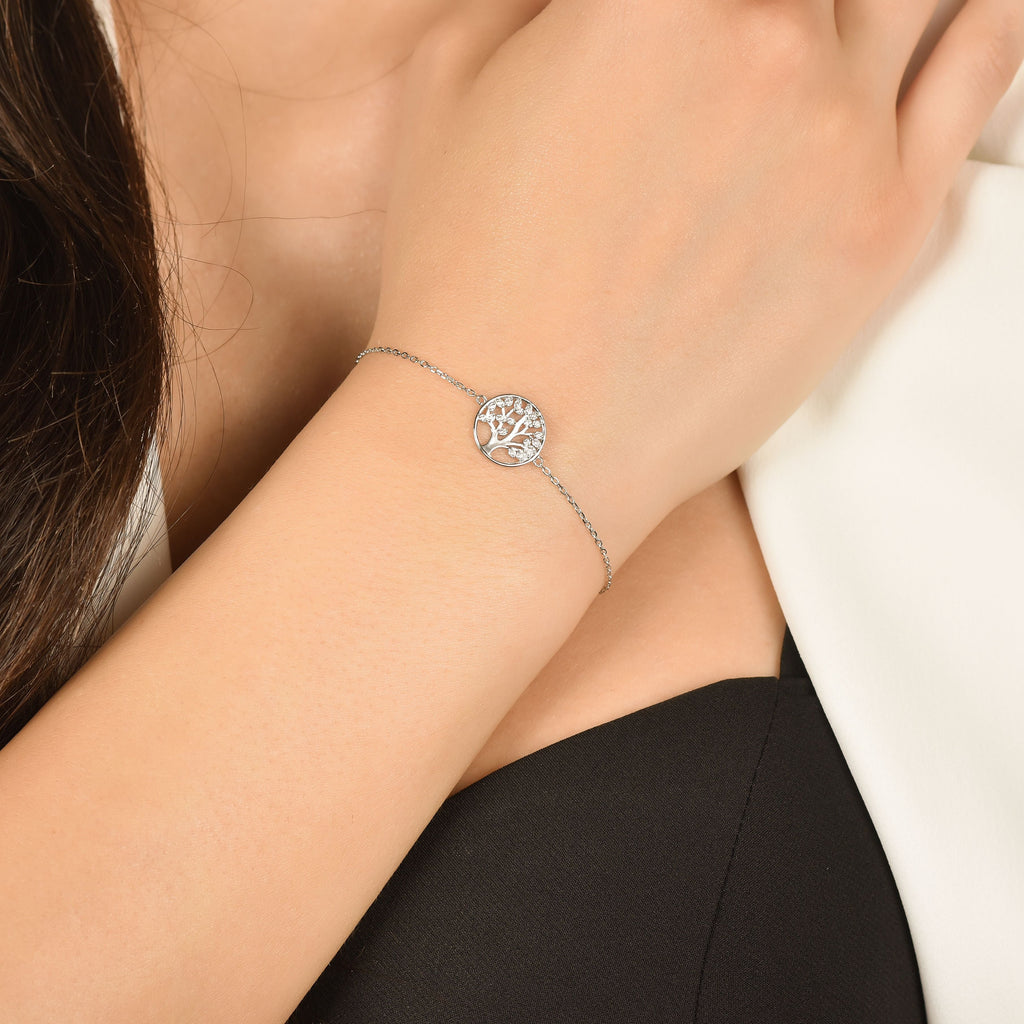 SILVER BRACELET WITH TREE OF LIFE AND WHITE ZIRCONES Melitea