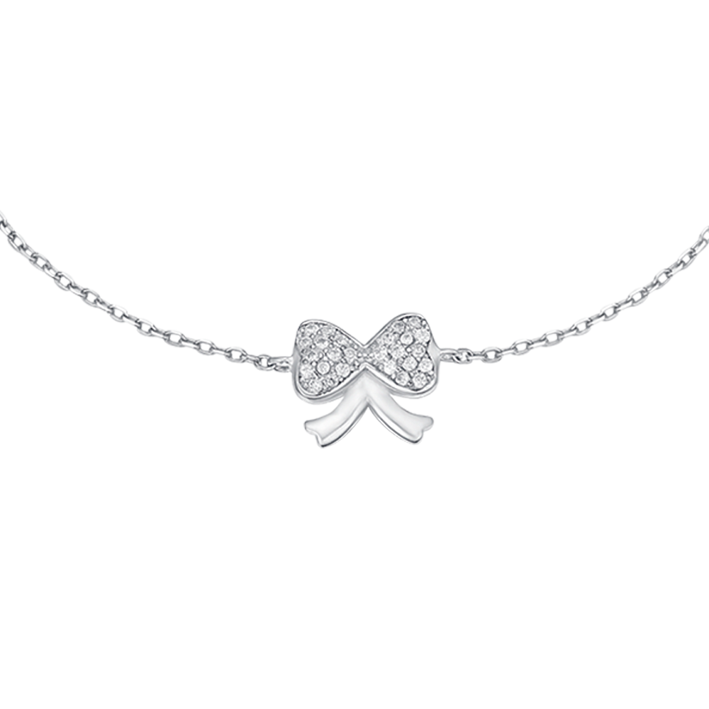 silver bow bracelet with white crystals melitea