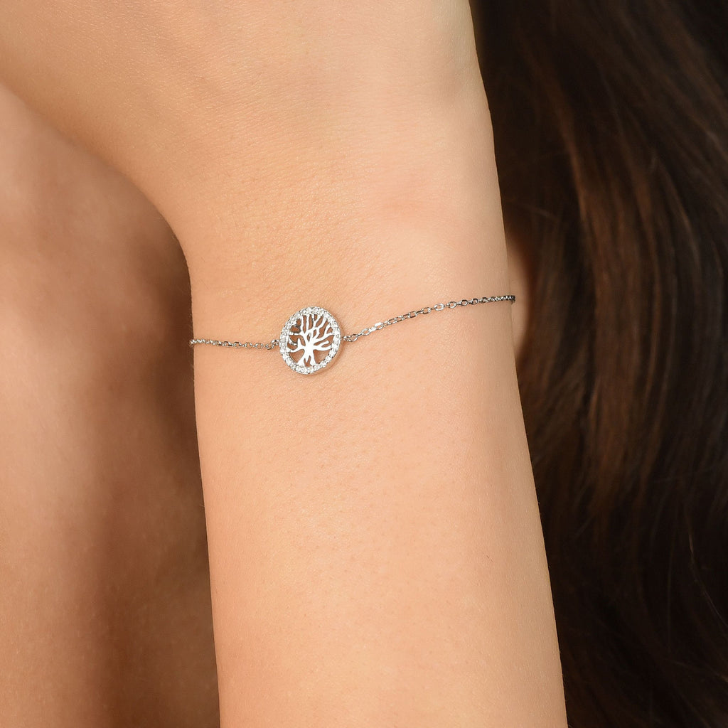 SILVER BRACELET WITH TREE OF LIFE WITH WHITE CRYSTALS Melitea