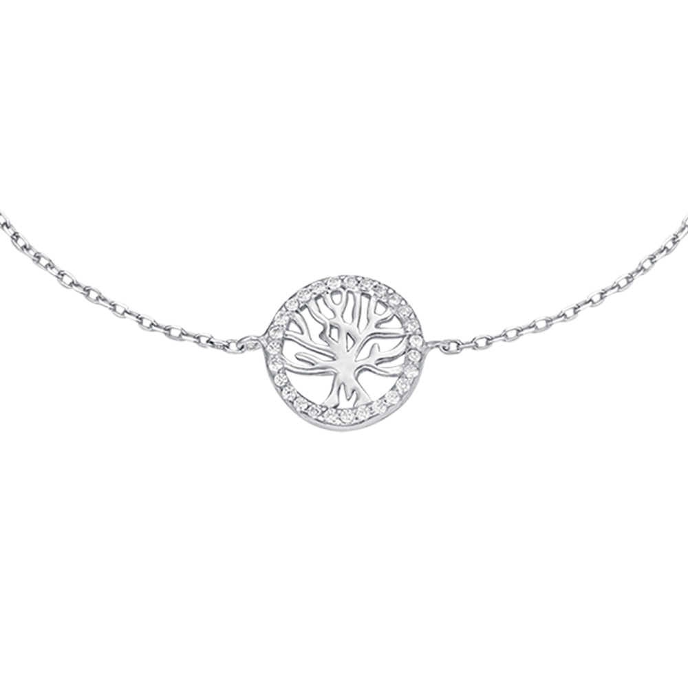 SILVER BRACELET WITH TREE OF LIFE WITH WHITE CRYSTALS Melitea