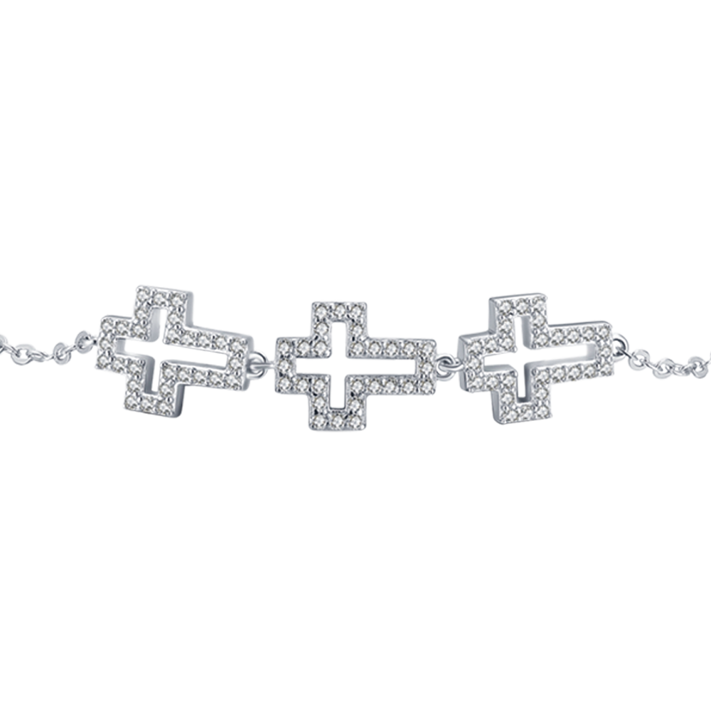 SILVER BRACELET WITH CROSSES WITH WHITE CRYSTALS Melitea