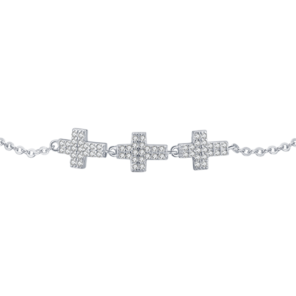 SILVER BRACELET WITH CROSSES WITH WHITE CRYSTALS Melitea