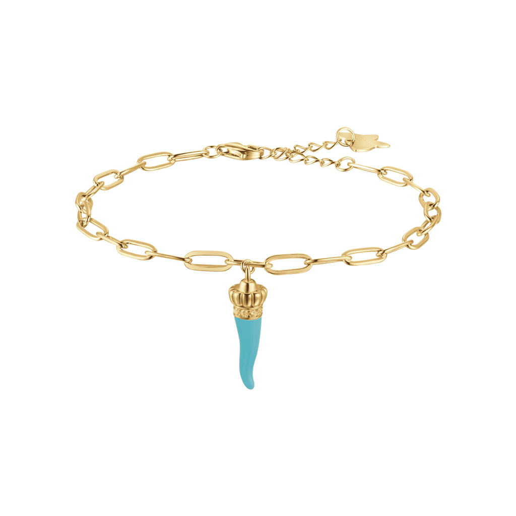 IP GOLD SILVER BRACELET WITH TURQUOISE CORN AND QUADRIFOGLIO Melitea