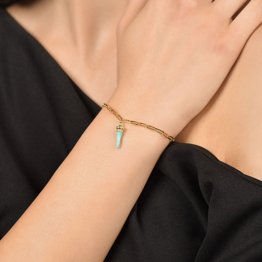 IP GOLD SILVER BRACELET WITH TURQUOISE CORN AND QUADRIFOGLIO Melitea