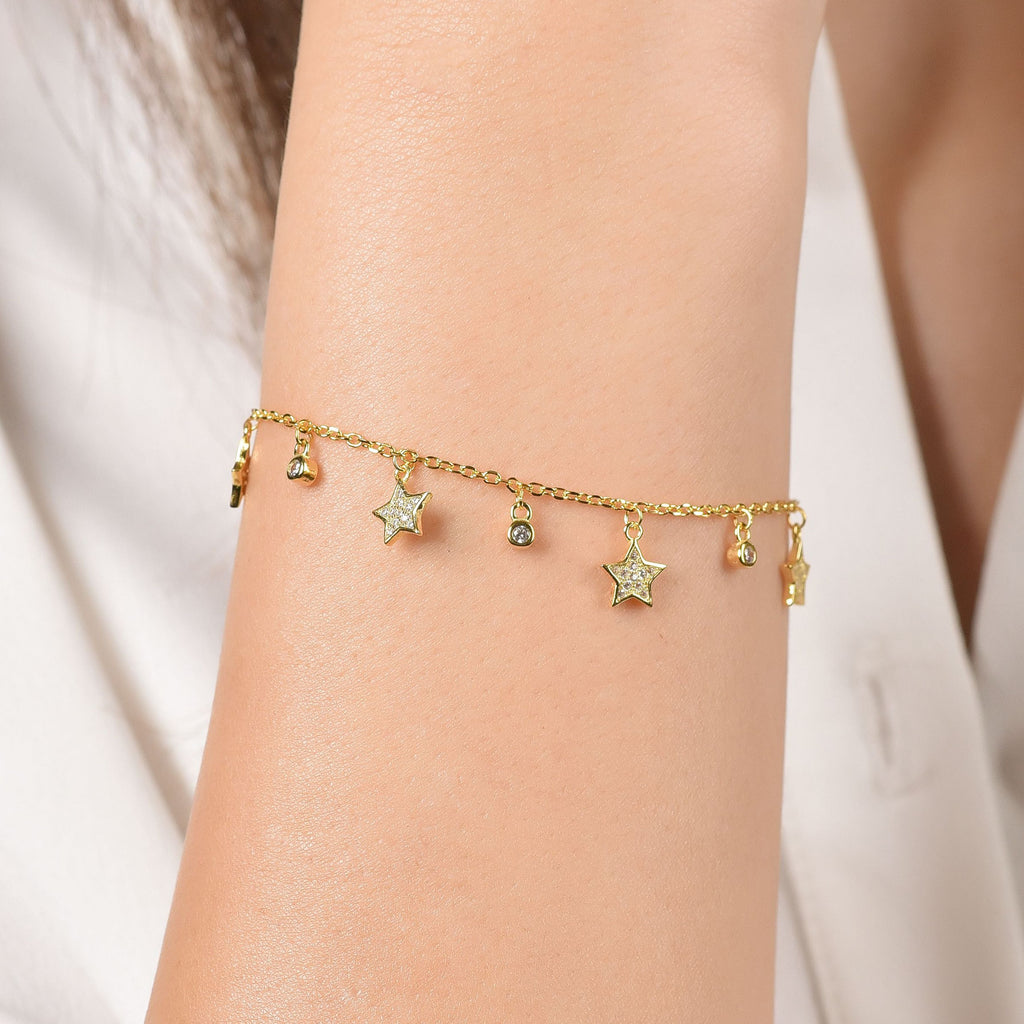 SILVER IP GOLD BRACELET WITH STARS WITH WHITE CRYSTALS Melitea
