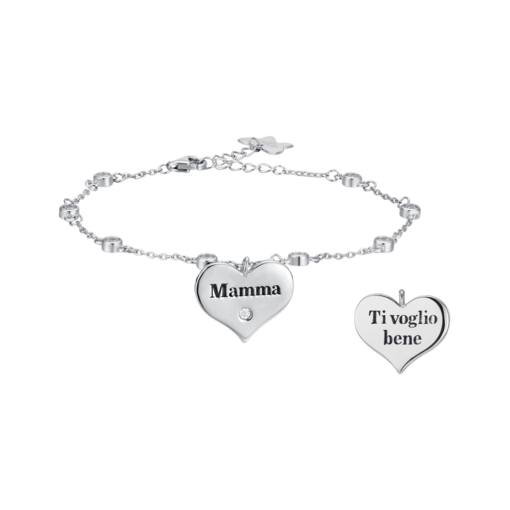 SILVER BRACELET WITH HEART MOM I LOVE YOU Melitea