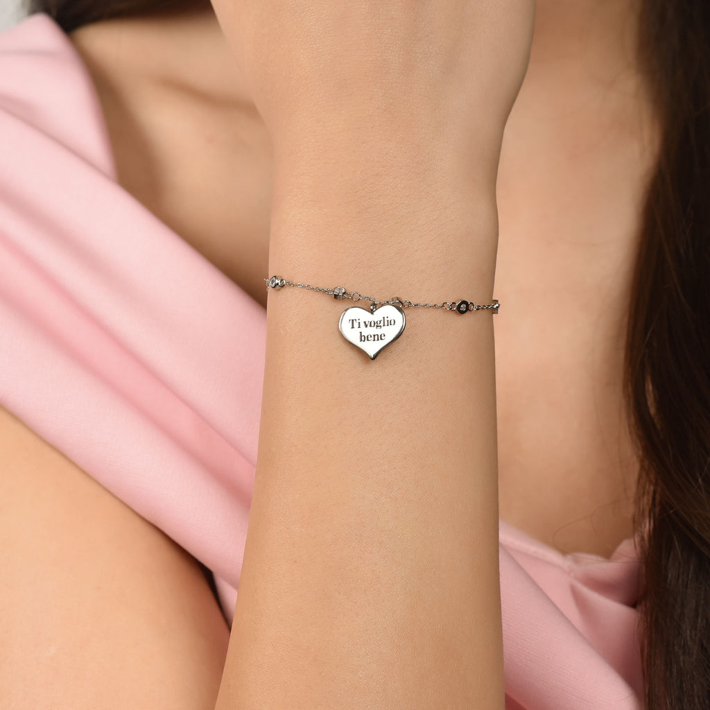 SILVER BRACELET WITH HEART MOM I LOVE YOU Melitea