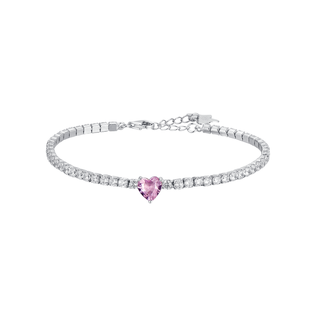 TENNIS BRACELET IN SILVER WITH WHITE ZIRCONES AND PINK HEART Melitea