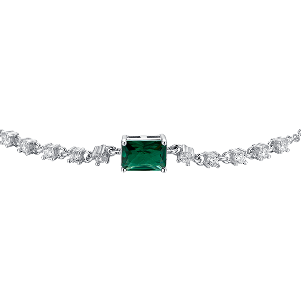 WOMAN'S SILVER BRACELET WITH GREEN AND WHITE ZIRCONES Melitea