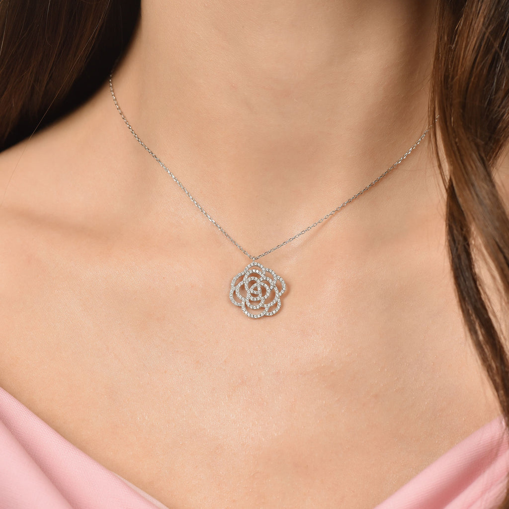 Silver necklace with rose and cubic zirconia Melitea