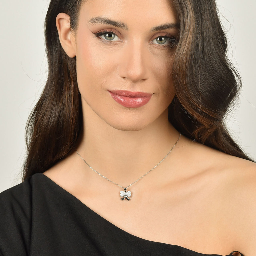 silver necklace with bow tie with white crystals melitea