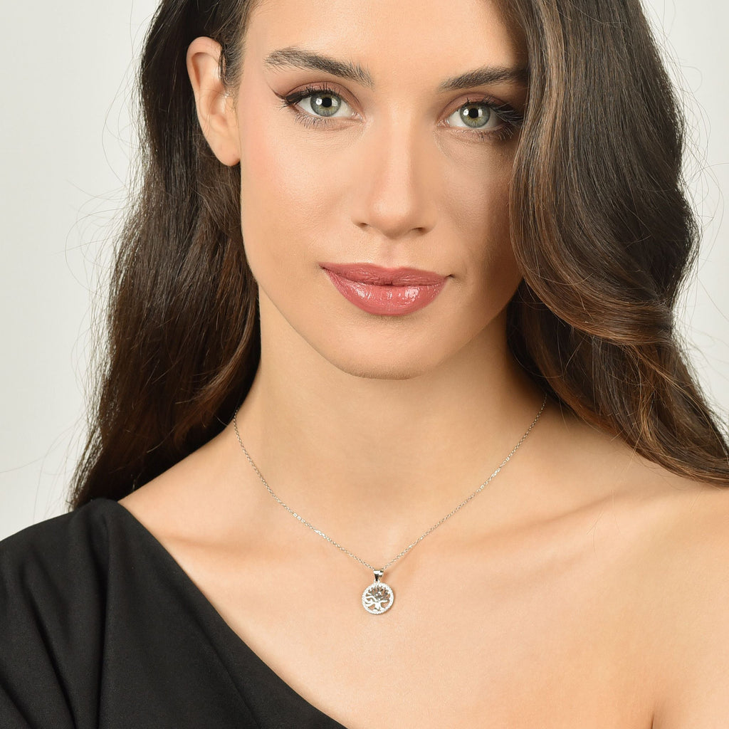SILVER NECKLACE WITH TREE OF LIFE WITH WHITE CRYSTALS Melitea