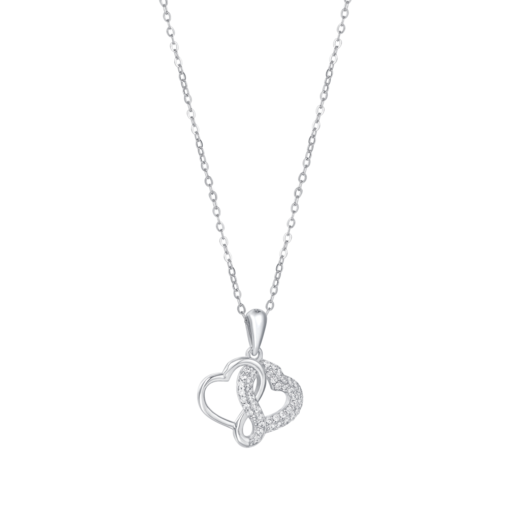 SILVER NECKLACE WITH HEARTS WITH WHITE CRYSTALS Melitea