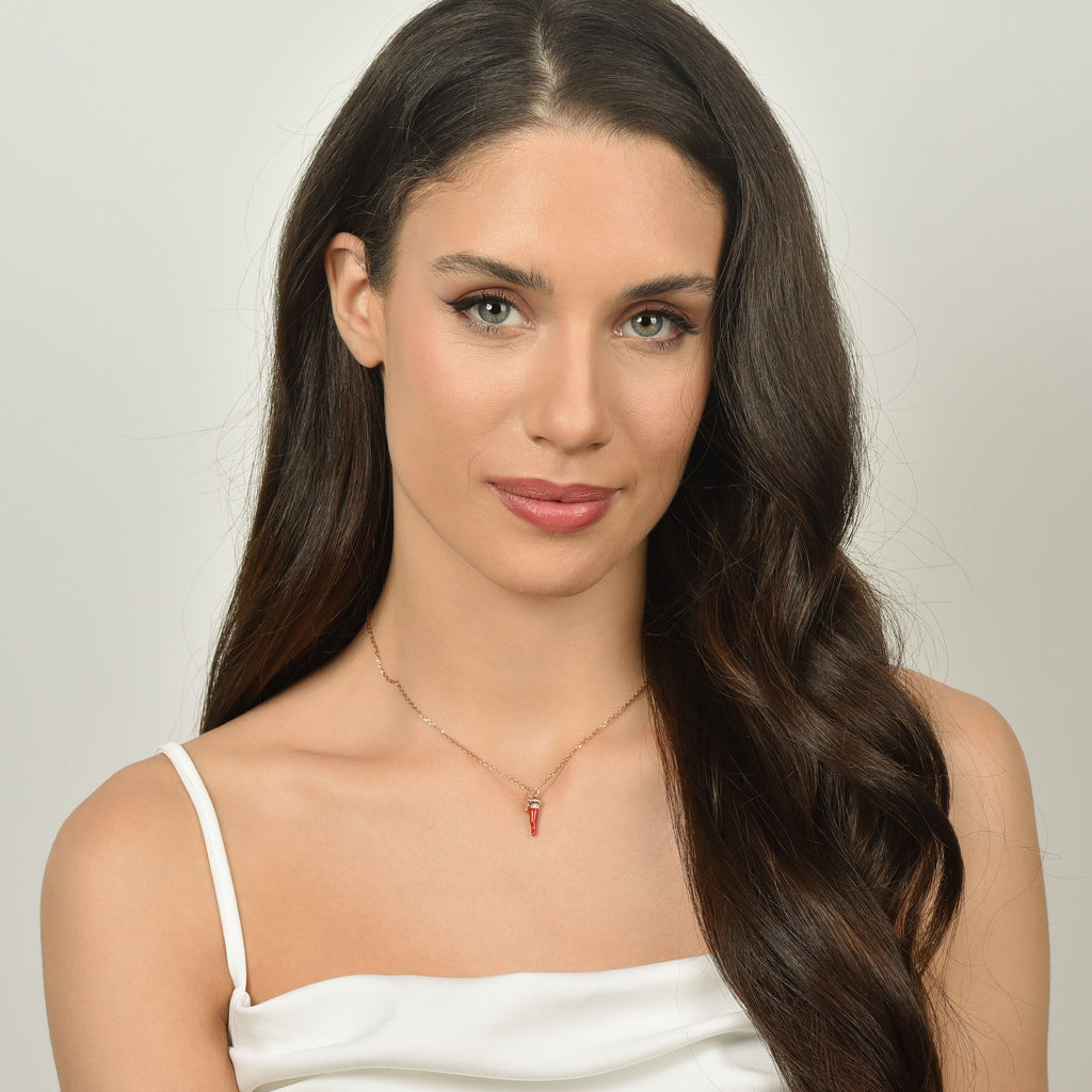 SILVER NECKLACE WITH RED CORN AND QUADRIFOGLIO Melitea