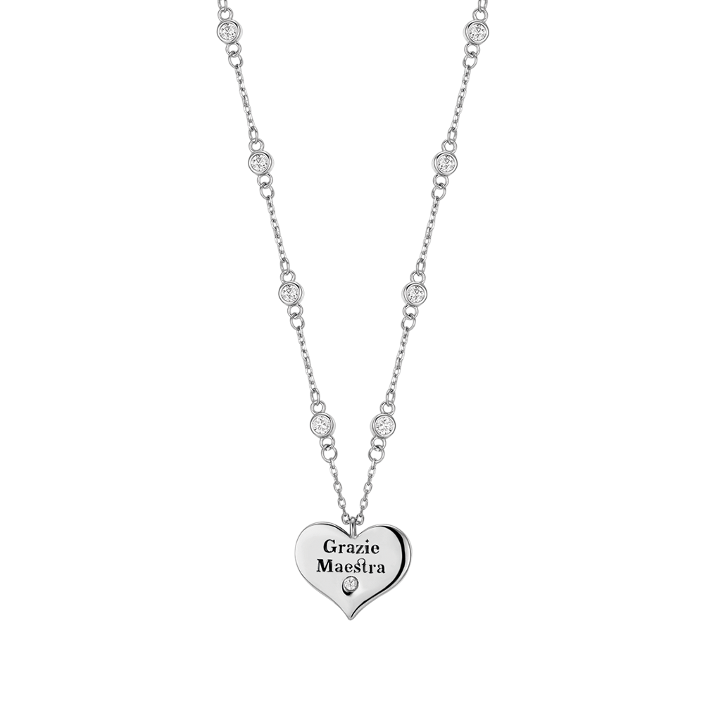 SILVER NECKLACE WITH HEART THANK YOU MAESTRA Melitea