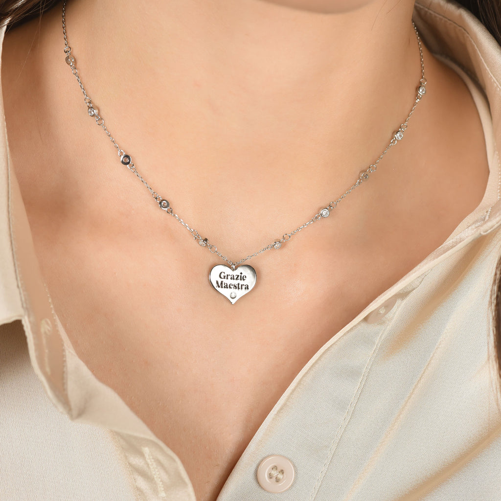 SILVER NECKLACE WITH HEART THANK YOU MAESTRA Melitea