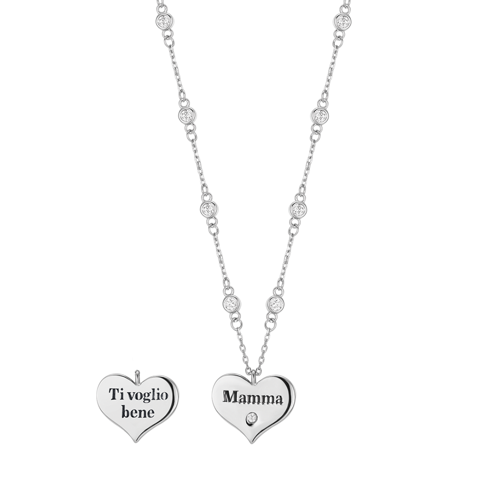 SILVER NECKLACE WITH HEART MOM I LOVE YOU Melitea