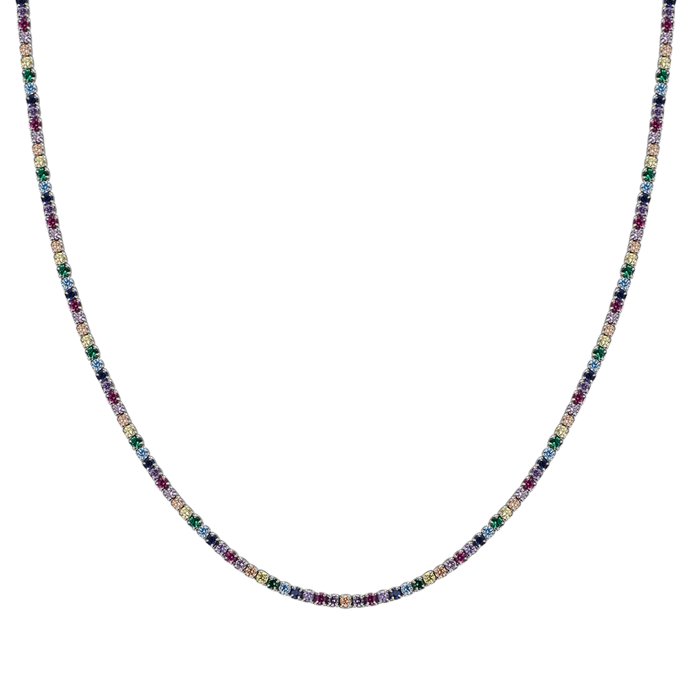 SILVER TENNIS NECKLACE WITH MULTICOLOR ZIRCONES Melitea